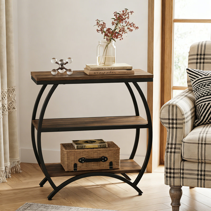 End Table 3-Tier Side Table with Storage Shelves, Industrial Metal Frame Nightstand for Small Spaces