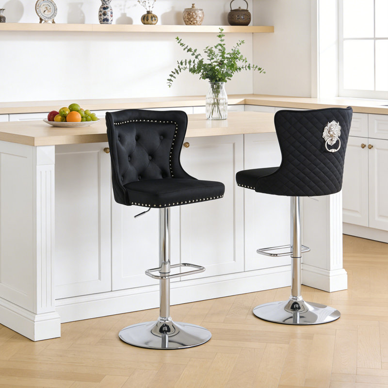 Tabouret de bar Fredez, Noir, Chrome chrome