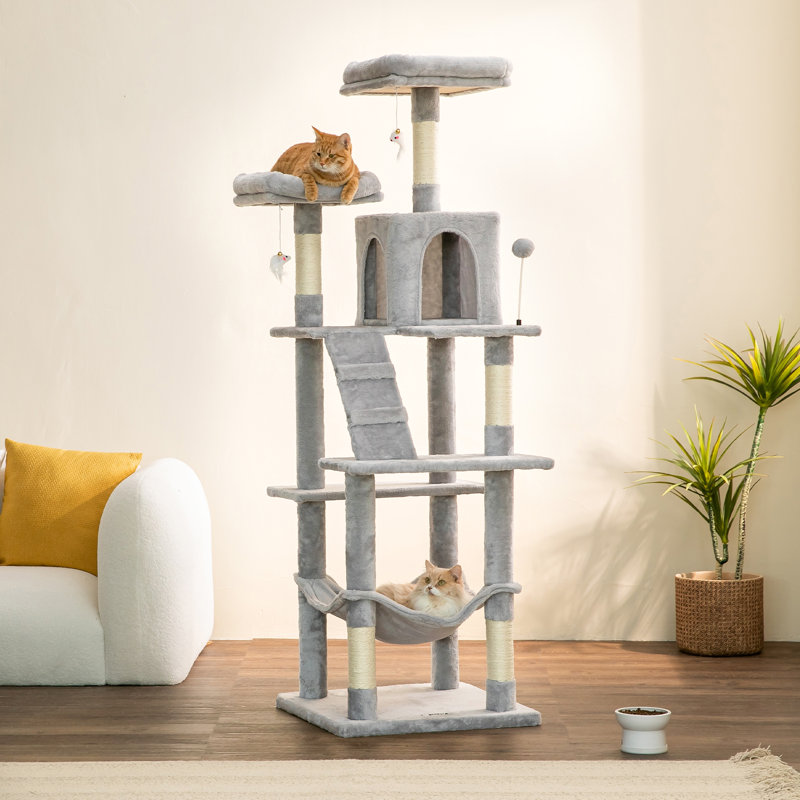 Grand condo 64 "pour chat, Gris clair, H 63,8 po x l 19,7 po x P 19,7 po