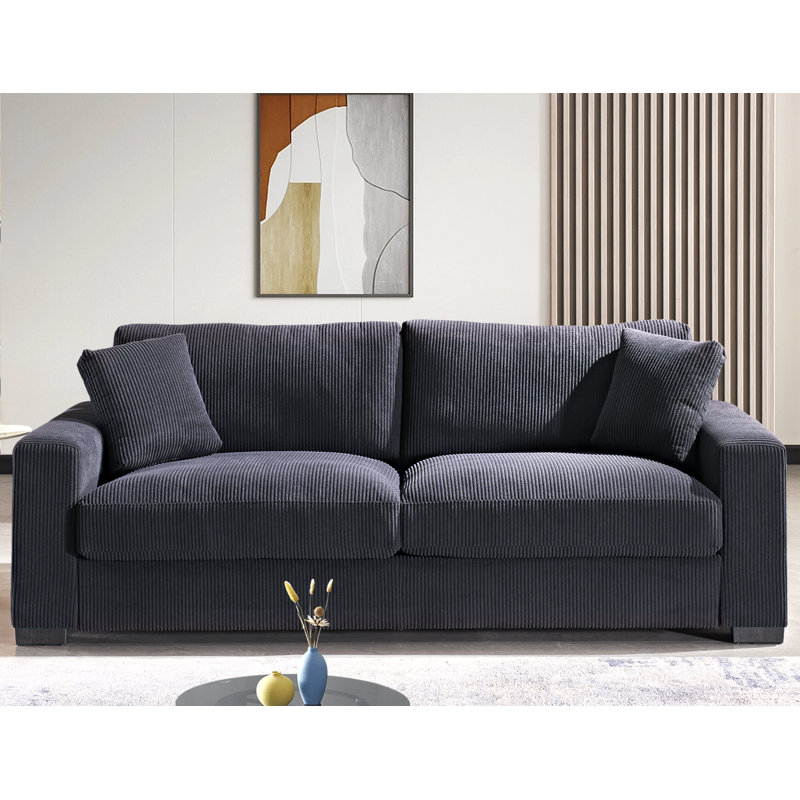 Keryis 89'' Corduroy Sofa, Black Corduroy