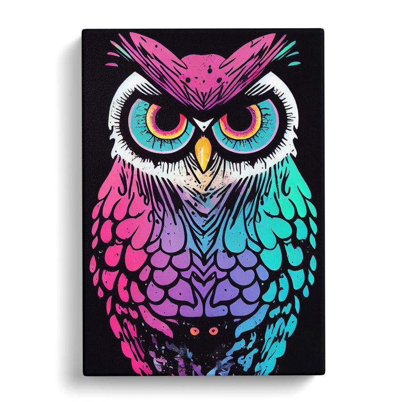 Neon Owl - Wrapped Canvas, 60cm H x 40cm W x 3cm D