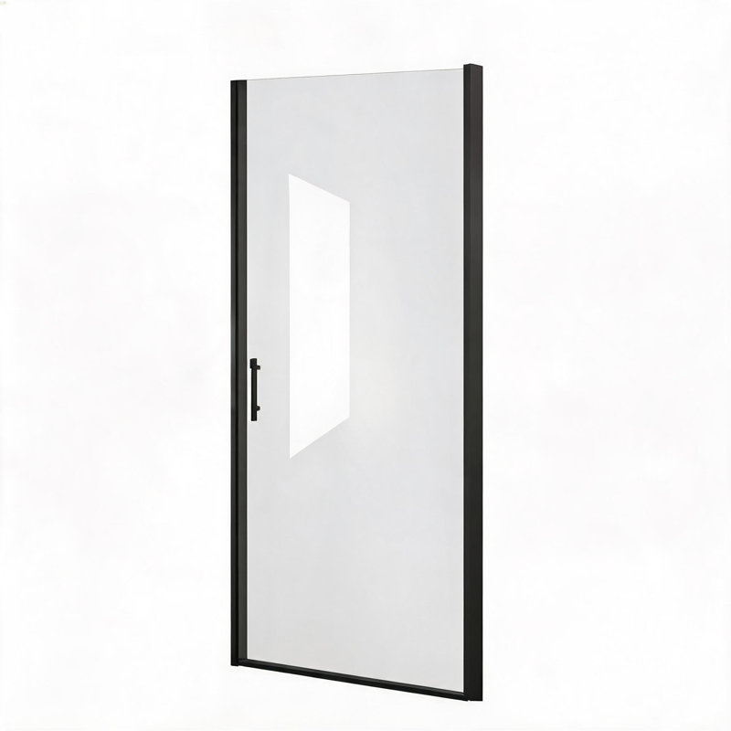 24 inch x 72 inch Matte Black Aluminum Frame Half Frame Pivot Shower Door with 6mm Tempered Glass and Explosion Proof Film