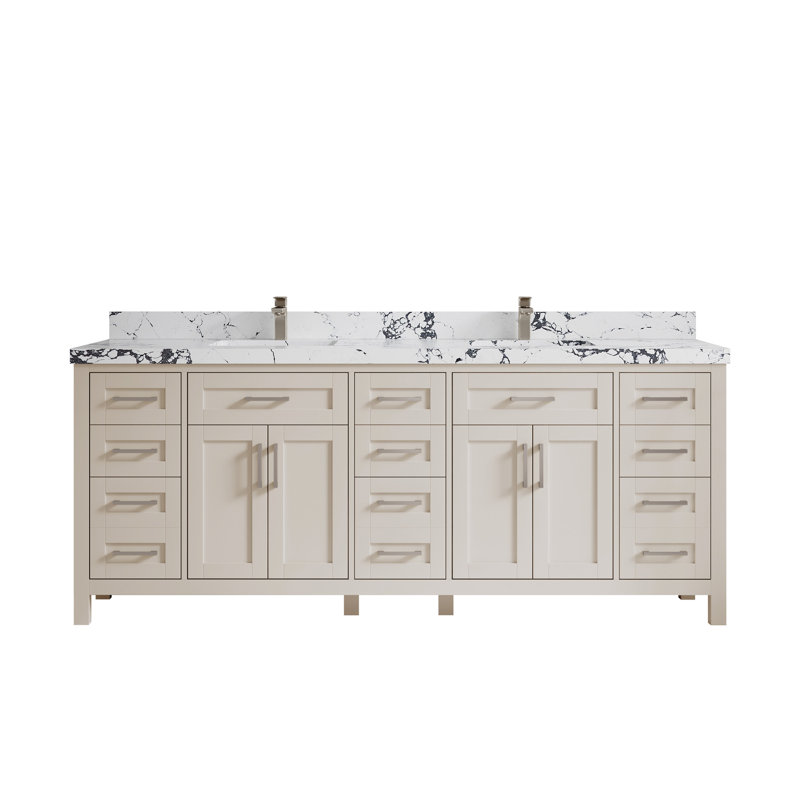84 po Cambridge X P 22 po D Meuble-lavabo double en grain fin avec 2 po Viola quartz nuit
