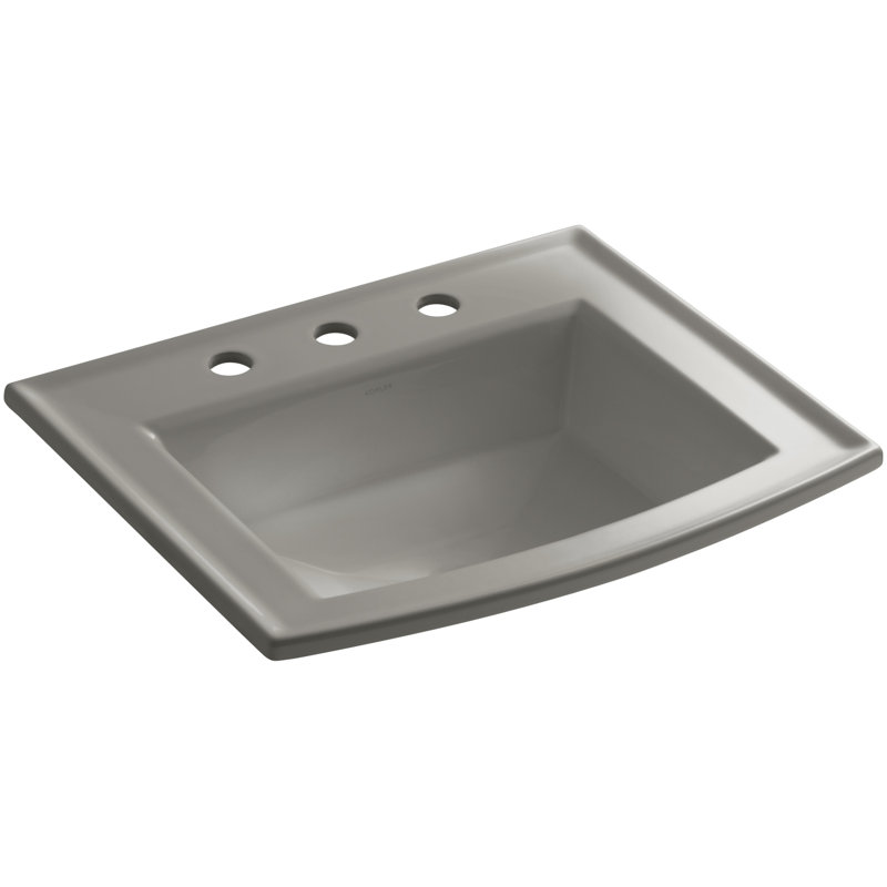 Archer Vitreous China Rectangular Drop-In Bathroom Sink with Overflow, Cashmere, 8'' Centers