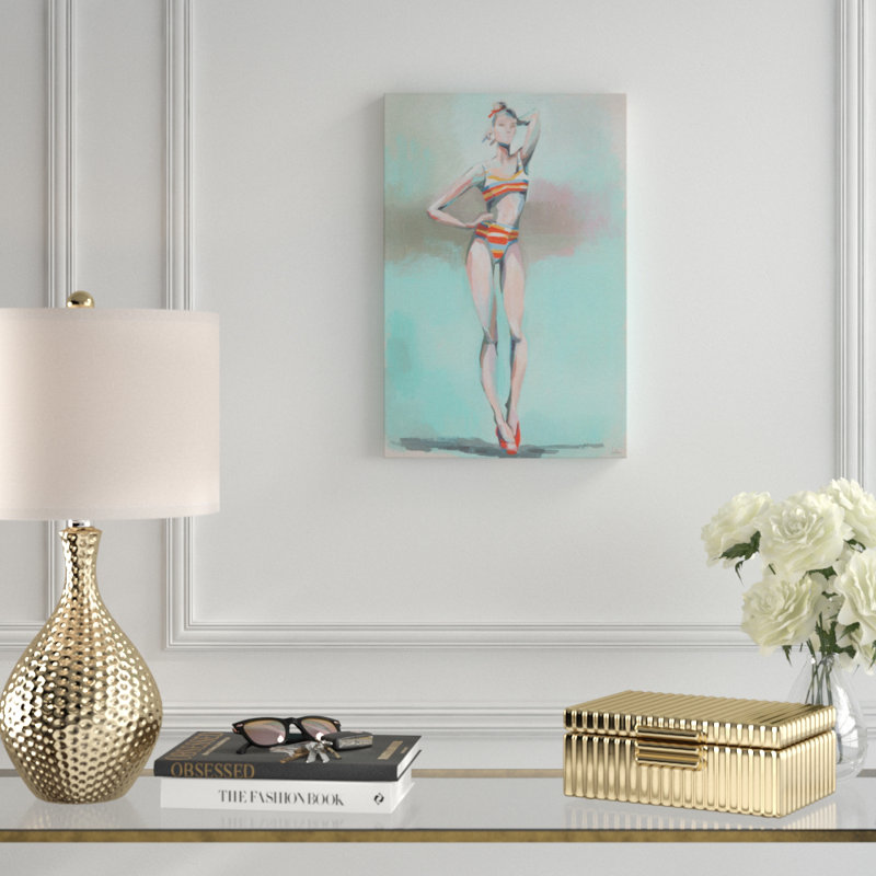 « beach pose », reproduction de peinture à l’acrylique sur toile tendue, H 18 po x l 12 po x P 1,5 po