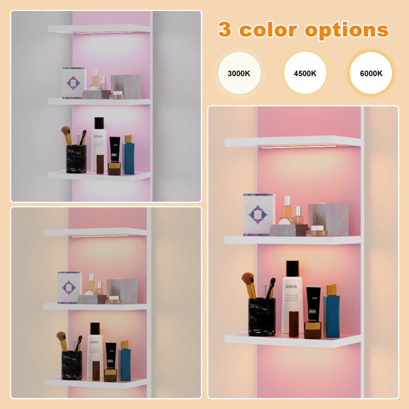 Deangelos 5 Tier Wall Shelf with Light, Pink