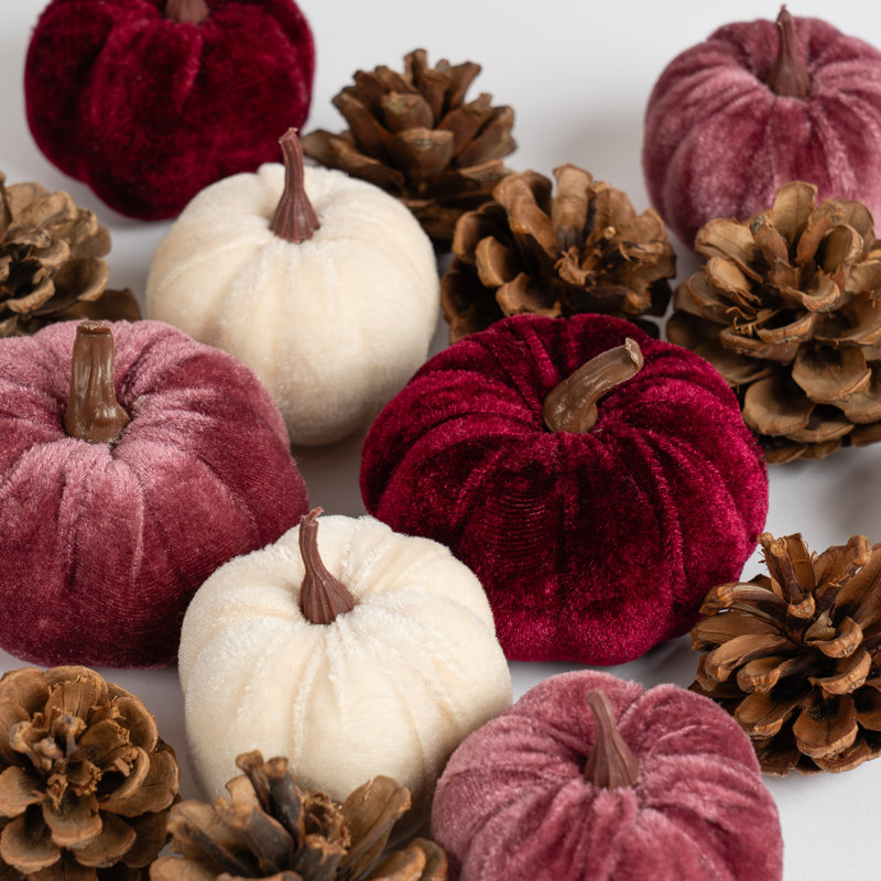 Set of Velvet Pumpkins and Pinecones