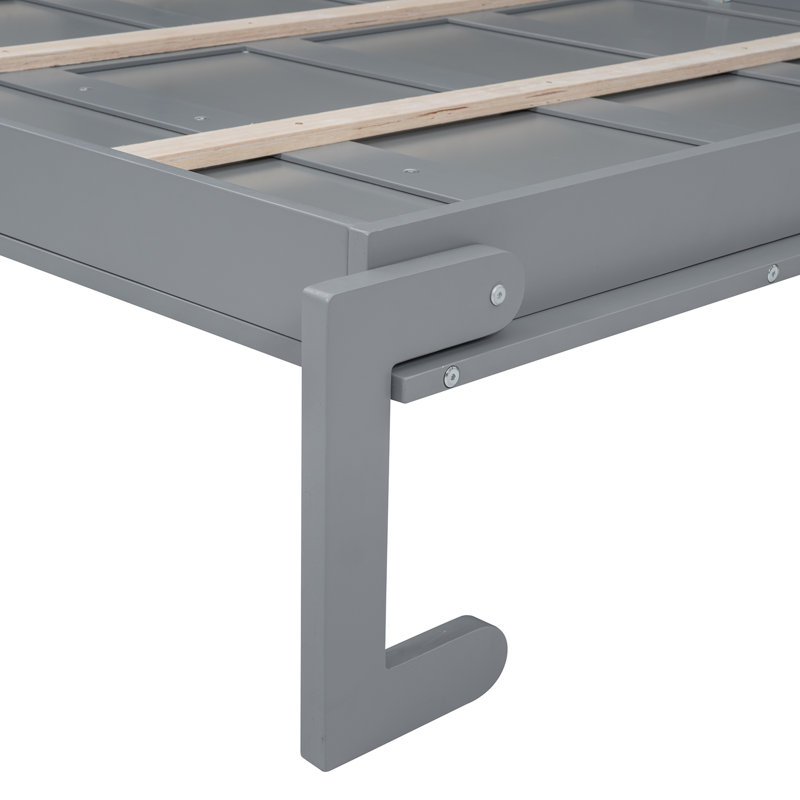 Grand lit escamotable mural: tablettes supérieures et USB, gris
