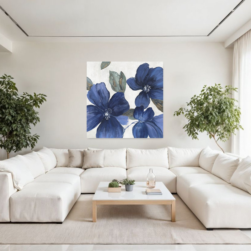 Indigo Spring Florals I Elegant Modern Nature Flower Art, 48" H x 48" W