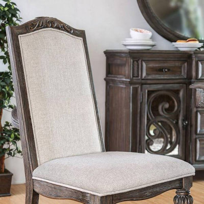 Dining Room 9pc Set Table W Leaf And 6x Side Chairs 2x Arm Chairs Ivory Fabric Upholstered Seat Natural Tone