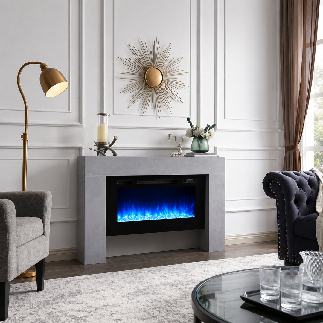 - Flamme Carmaux 55" Freestanding Electric Fireplace3 Led Flame Colours2Kw HeaterLogs Or Crystal Fuel BedRemoteCement Grey - Image 2