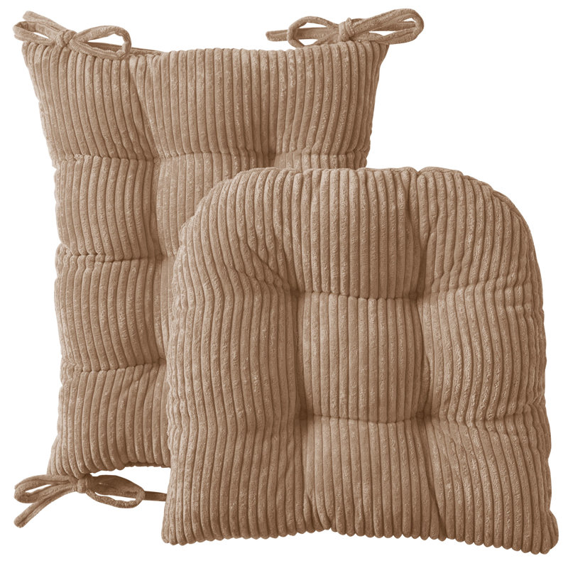 Velvet Rocking Chair Cushion 2 Piece Tufted Non Slip Set of Upper and Lower Cushions, Taupe