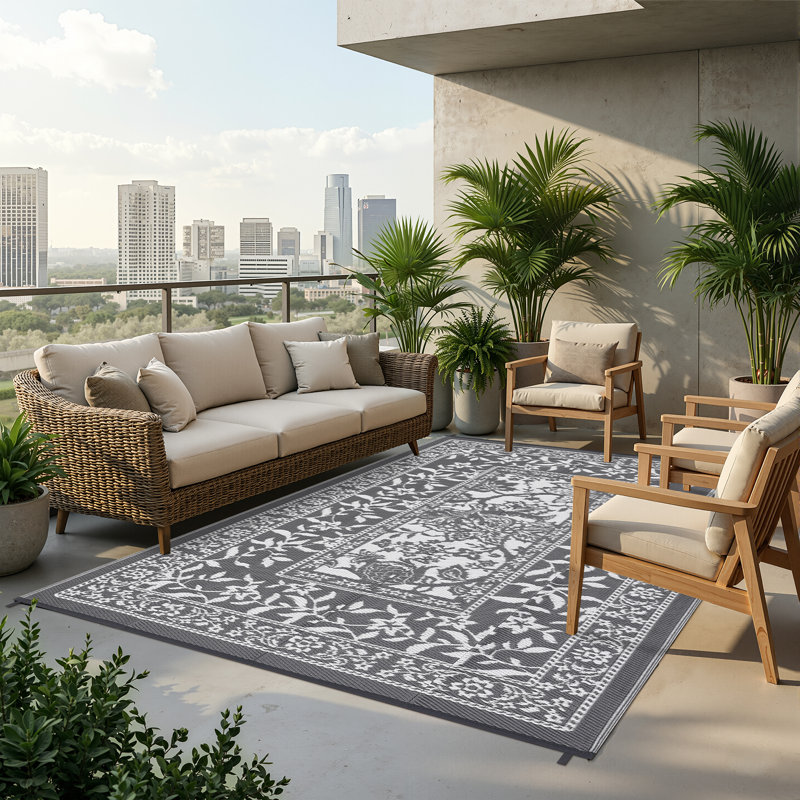 Area Rugs Reversible Traditional Outdoor Rug Waterproof Outdoor Furniture for Backyard, Deck, Camping, Balcony, Beach, Gray