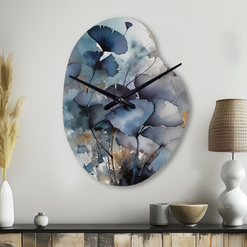 «Blue and Flowers Bouquet L'interpretation» - Horloge murale asymétrique, Grand