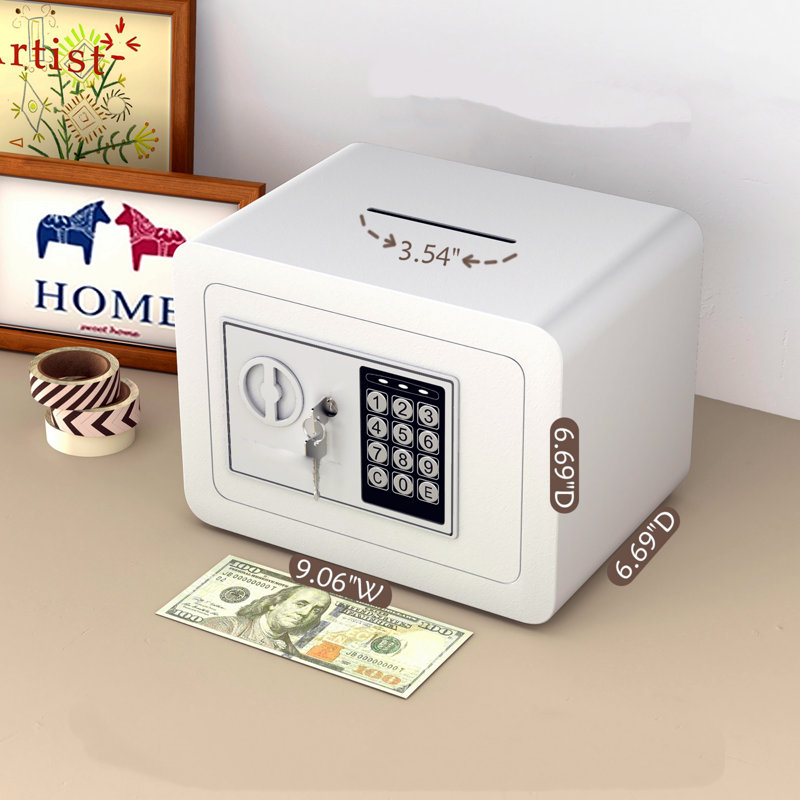 Coffre-fort de sécurité à clé et à combinaison, coffre-fort compact de 0,23 pied cube, idéal pour un usage domestique, pour ranger de l'argent et des documents, blanc