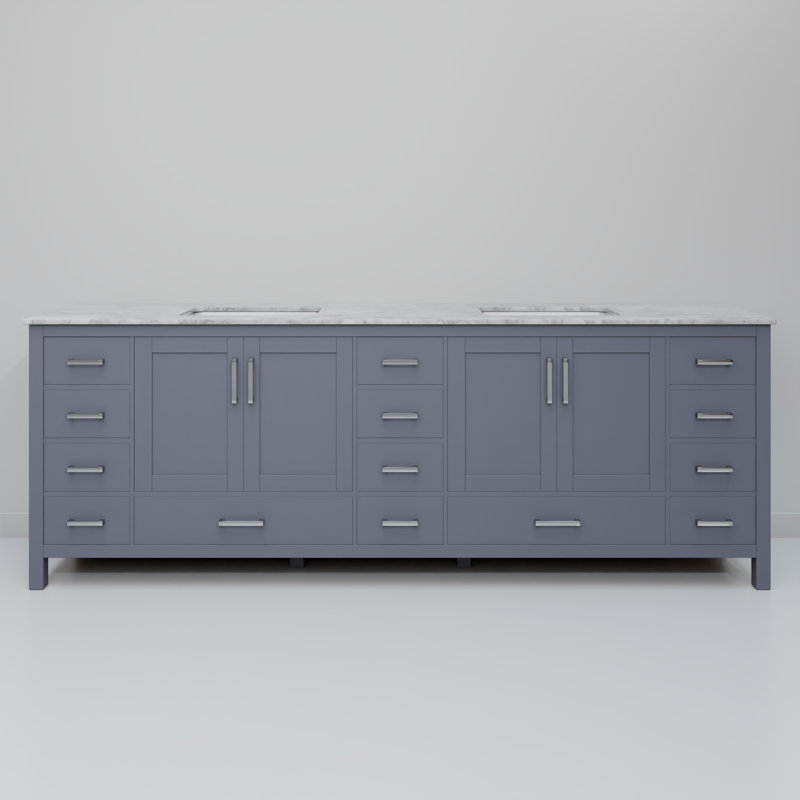 Jacques 84 in. W x 22 in. D Double Bath Vanity and Top, Dark Gray, White Carrara Marble