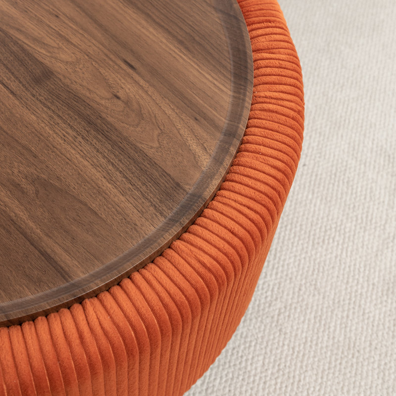 Pietsch Round Coffee Table with Storage, Orange Corduroy