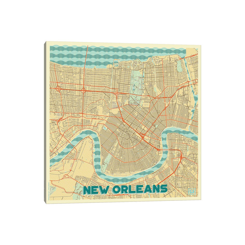 New Orleans Retro Urban Blueprint Map by Hubert Roguski - Wrapped Canvas Print, 45.72 cm H x 45.72 cm W x 1.91 cm D