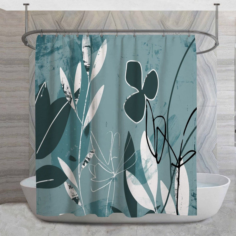 Rideau de douche Botanical - Nature illustration Decor de salle de bain, H 83 po x l 70 po