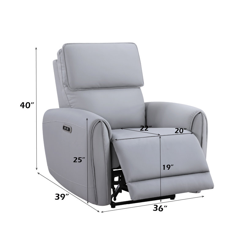 Jeromie Gray Synthetic Leather Power Motion Recliner W/USB Port
