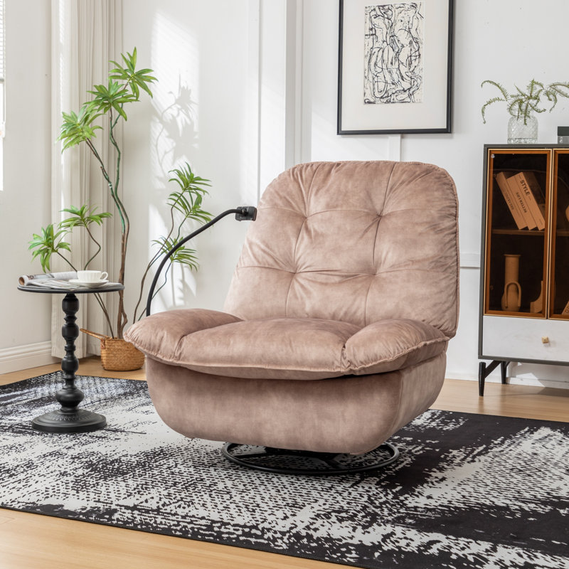 360° Swivel Velvet Recliner Chair Oversized With Mobile Phone Holder, Brown Velvet