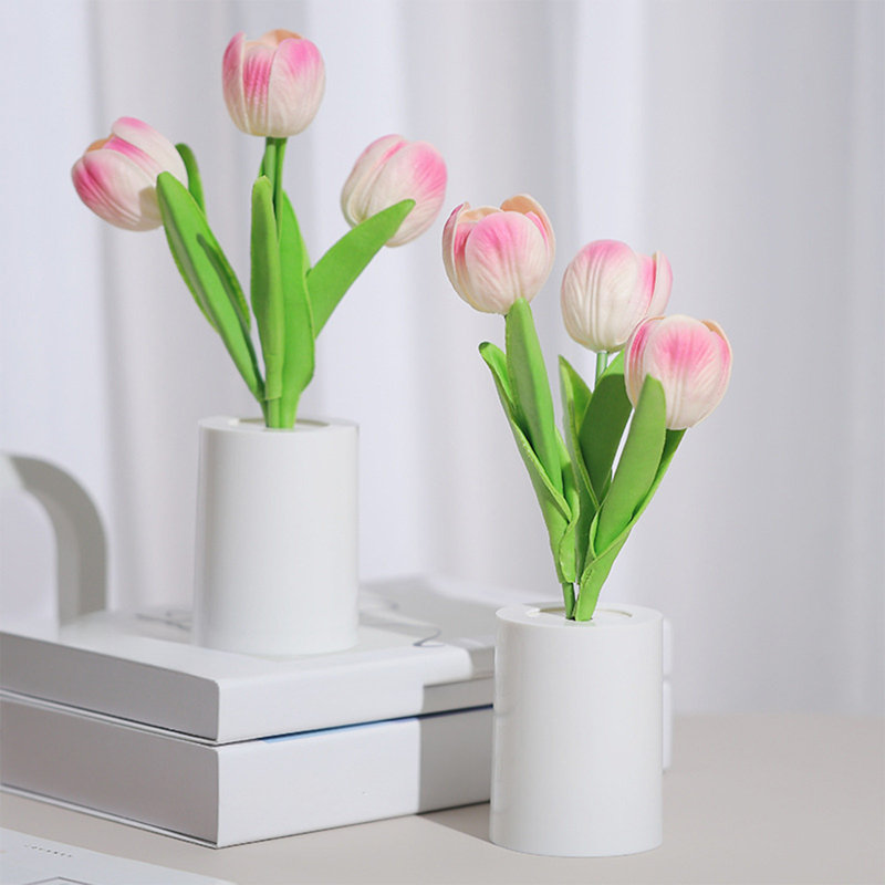  Faux fleurs artificielles en soie artificielle grandes tulipes veilleuse de nuit Bouquet de veilleuse de chambre à coucher Lampe de chevet Lampe d'humeur Décoration de bureau