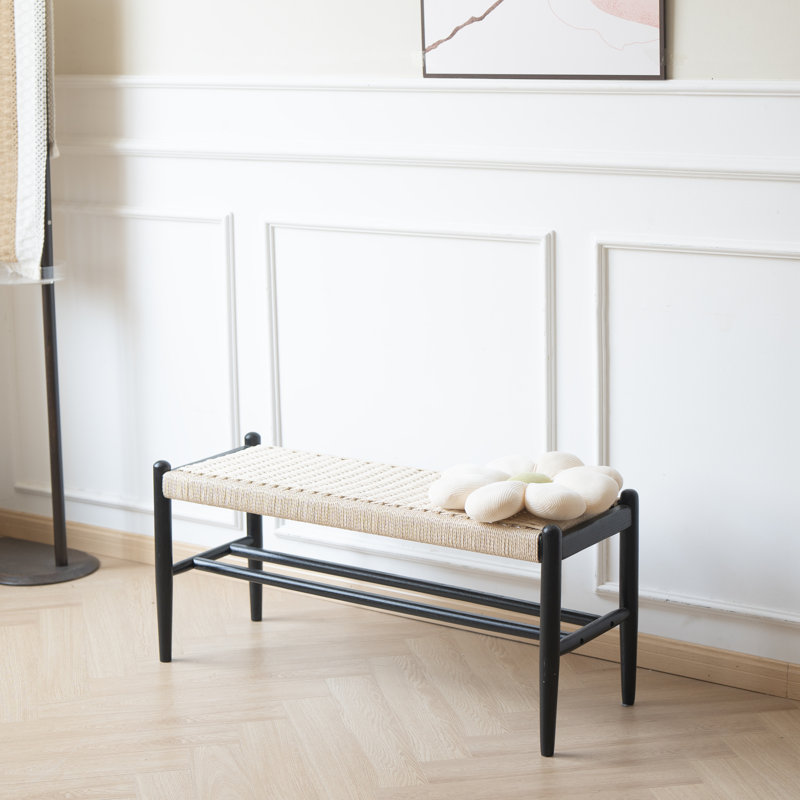 Banc en bois massif avec rangement pour chaussures Everill, Noir mat, H 16,9 po x l 39,4 po x P 14 po