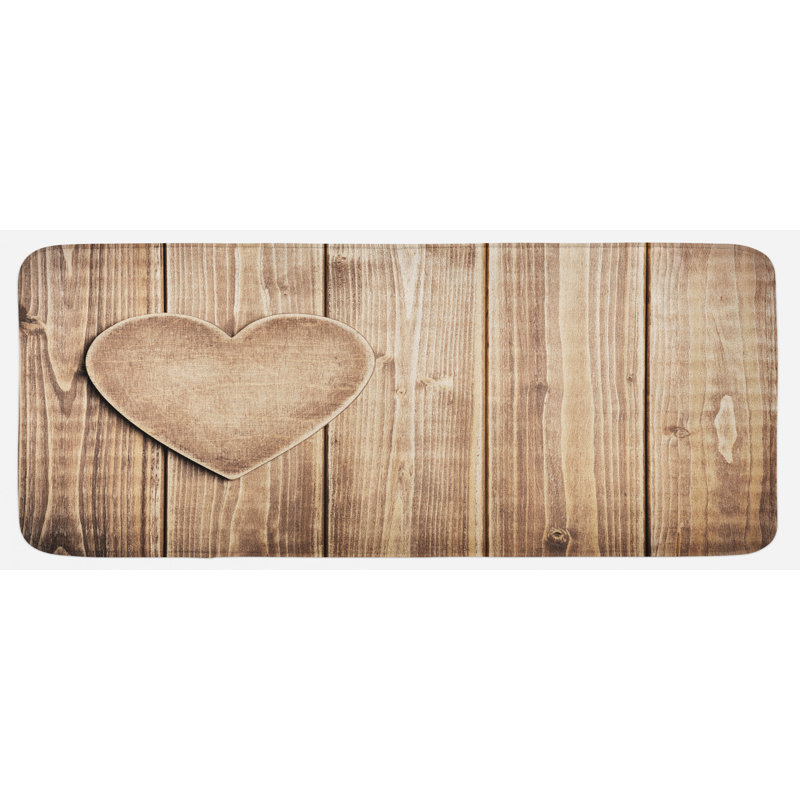 Tapis de cuisine brun clair rustique cœur sur planches de bois