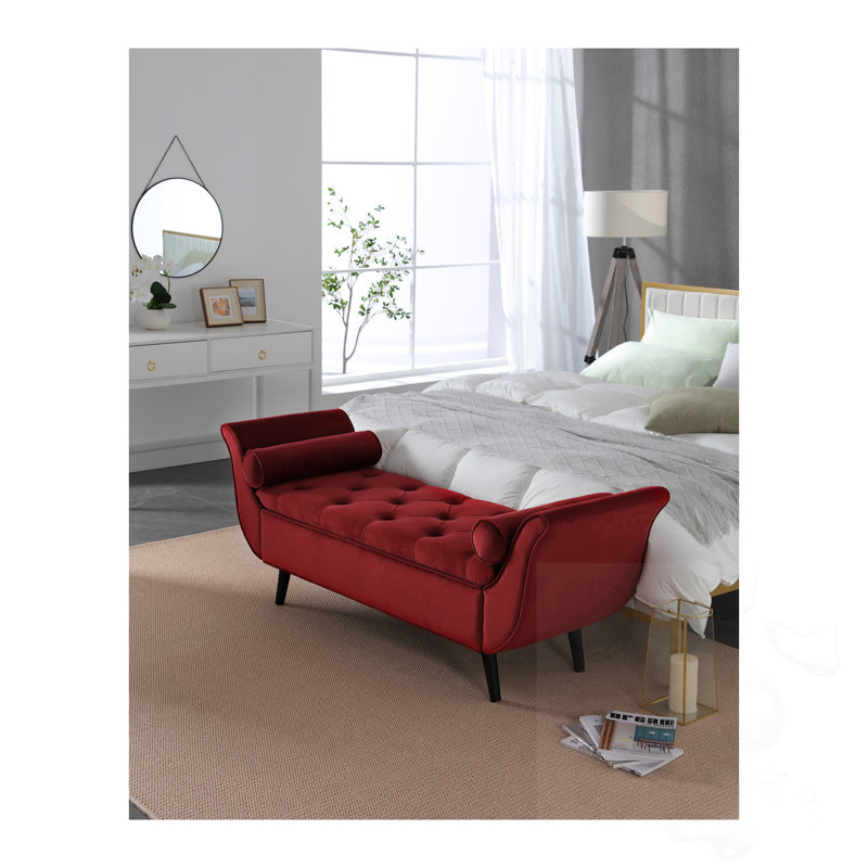 Tufted Long Bench With Storage, Red
