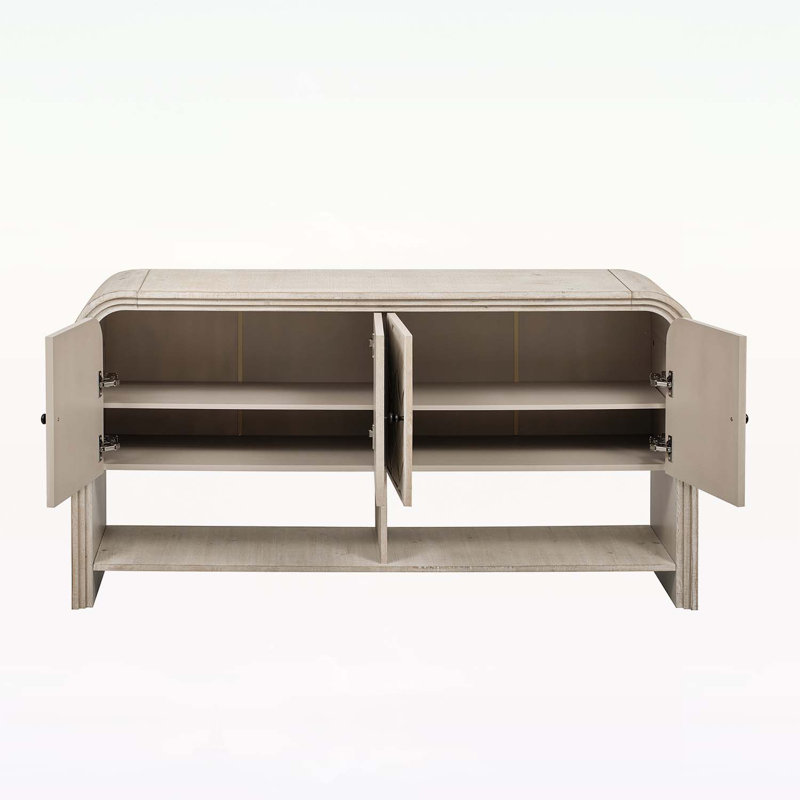 Oasis 60" Curved Sofa Entry Table with Two Cabinets, Beige