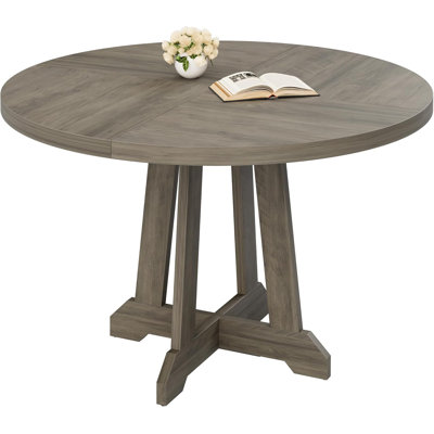 Table de salle à manger ronde de 47 pouces peu encombrante pour 4 personnes - Table à piédestal moderne pour la cuisine et le salon - Fabrication en bois robuste - Conception circulaire - Couleur: gris éléphant clair