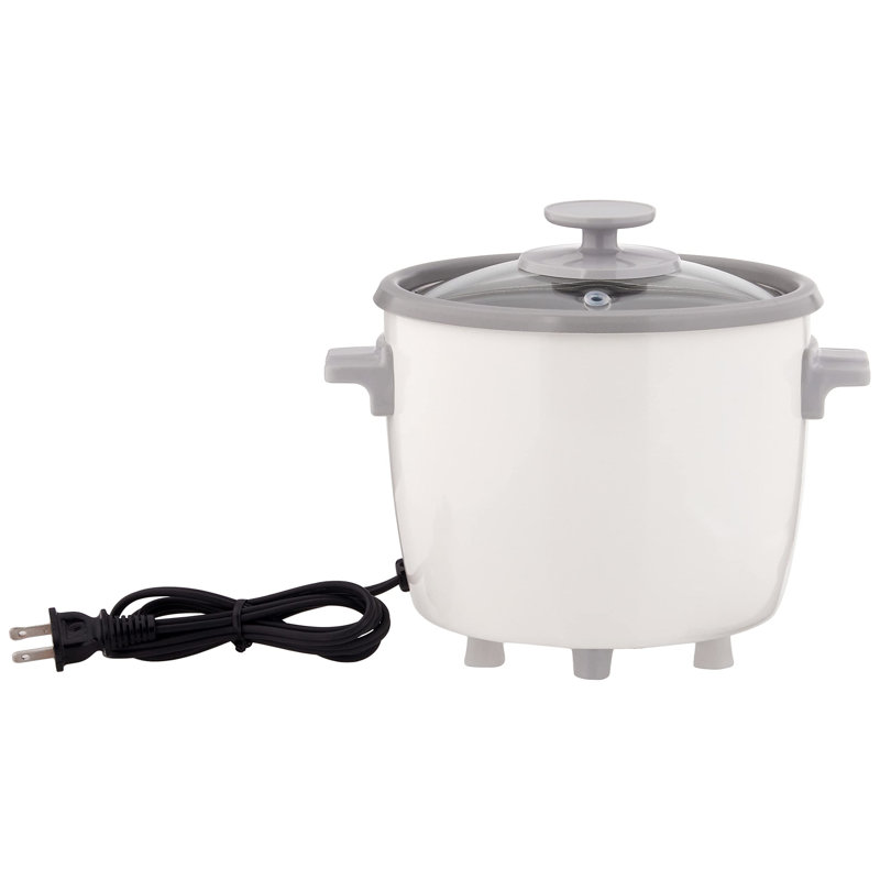 Compact White Electric 3 Cup Rice Cooker with Steamer