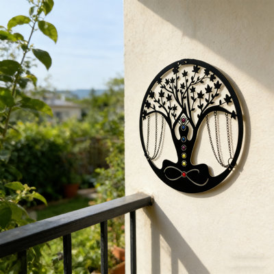 Yoga Art Wall Decor Modern Home Decor Gift Metal Wall Hanging Crafts Metal Wall Sculpture, Life Hanging Art Decor （black）