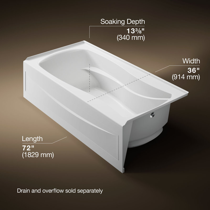Mariposa 72-In X 36-In Integral Apron Heated Bubblemassage Air Bath with Left-Hand Drain, Blanc, Droite