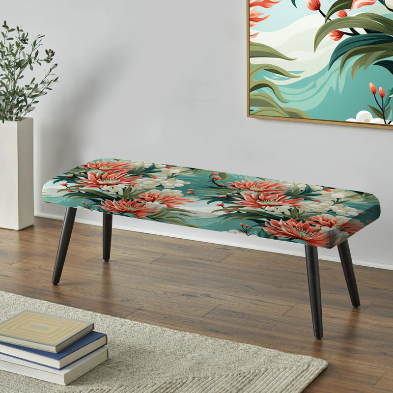 Tropical Coastal Escape Coastal Pattern - Tropical Upholstered Black Bench