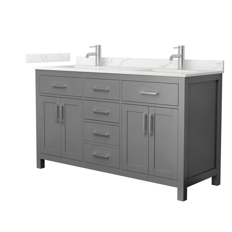 Beckett 60" Freestanding Double Bathroom Vanity with Quartz Top, Brushed Nickel, Giotto Quartz, Dark Gray