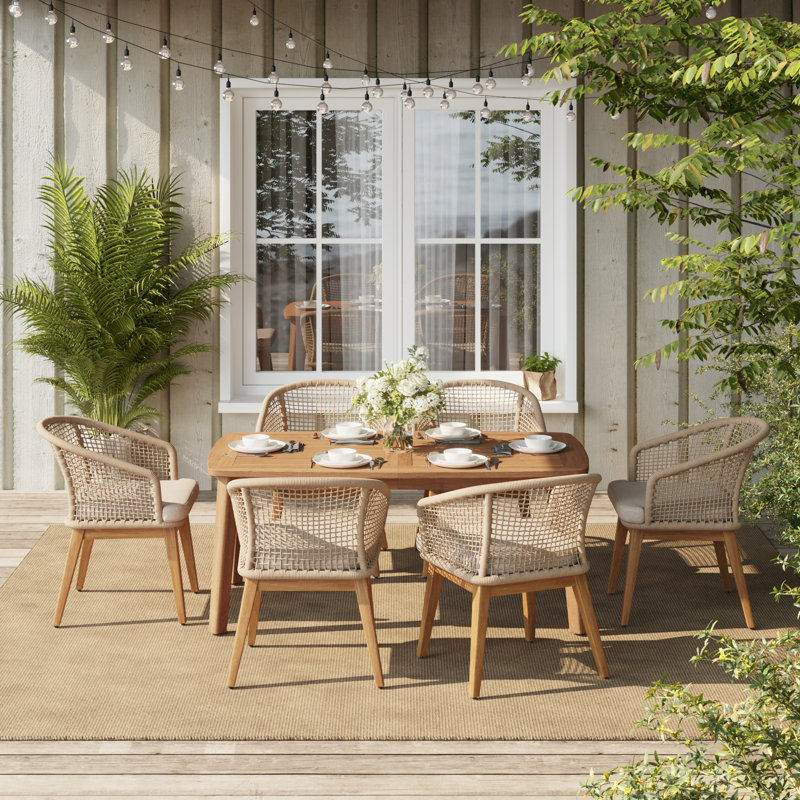 Ensemble de salle à manger d'extérieur en bois massif 6 personnes avec coussins Acacia, 6, H 30,1 po x l 62,9 po x P 35,4 po