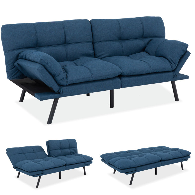 71 Inch 3-In-1 Futon Couch Sofa Bed - Easy Assembly Sleeper For Overnight Guests, Blue