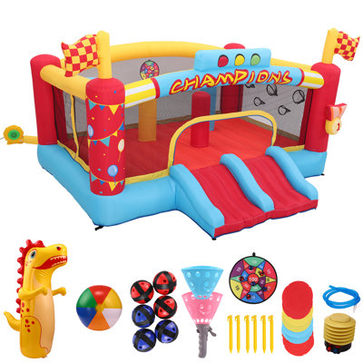 13.1' X 11.1' Large Inflatable Bounce House With Basketball Hoop, Racing Slide, Target Toss Game, Inflatable Bopper, Balls(No Blower Included)