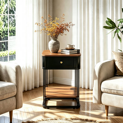 2-Tier Round End Table with Drawer
