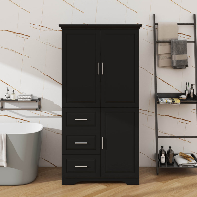 Armoire de rangement haute et spacieuse avec tiroirs et portes, Noir