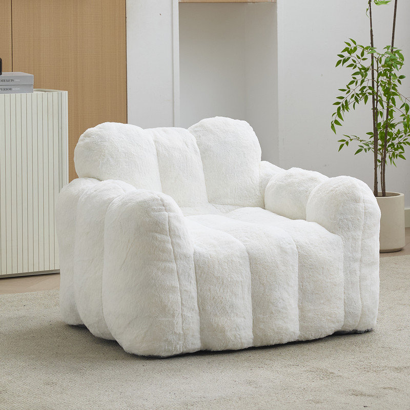 Fauteuil à billes en sherpa moelleux blanc, Blanc