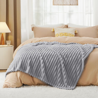 Bedsure Throw Flannel Fleece Blanket for Girls, 300 GSM Soft and Cozy Blanket for Dorm & Home Decor, Light Grey, All-Season Gift