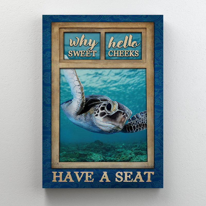 Reproduction d'art graphique rectangulaire sur toile tendue, "A Hello Turtle", H 36 po x l 24 po x P 2 po
