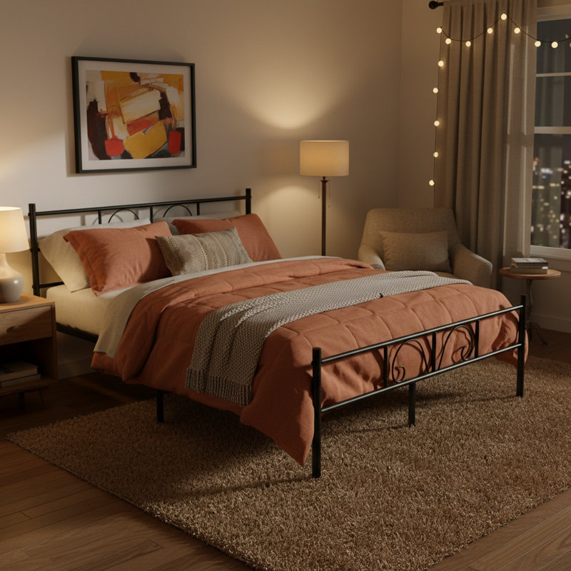 Metal Bed Frame with Headboard, Double (4'6)