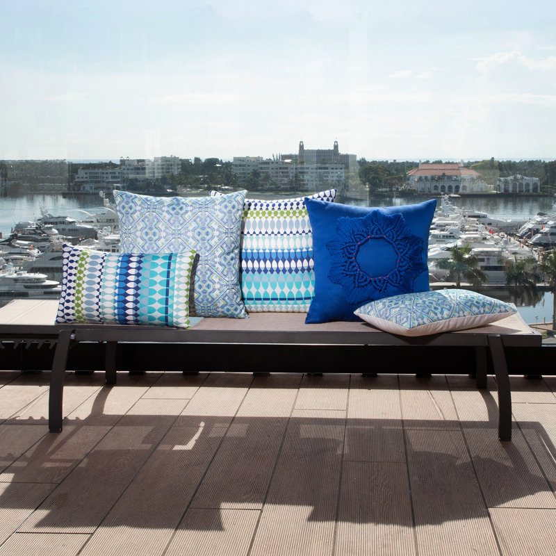Delphi Outdoor Square Sunbrella® Pillow Cover & Insert, Blue/Kiwi Green, 22"H x 22"W