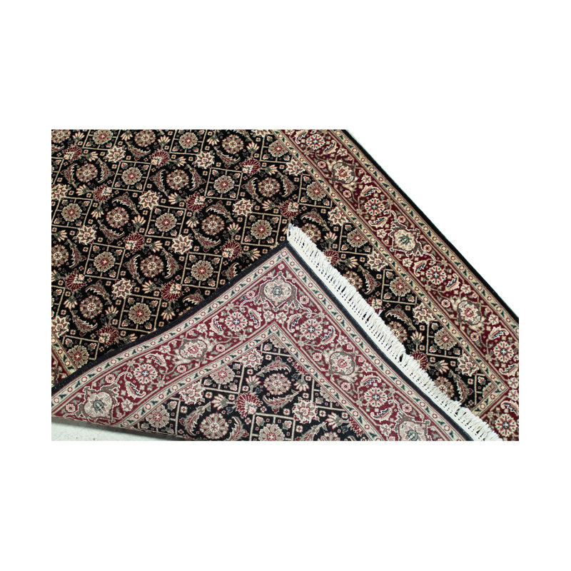 Tapis vert, rouge et crème noué à la main de haute qualité