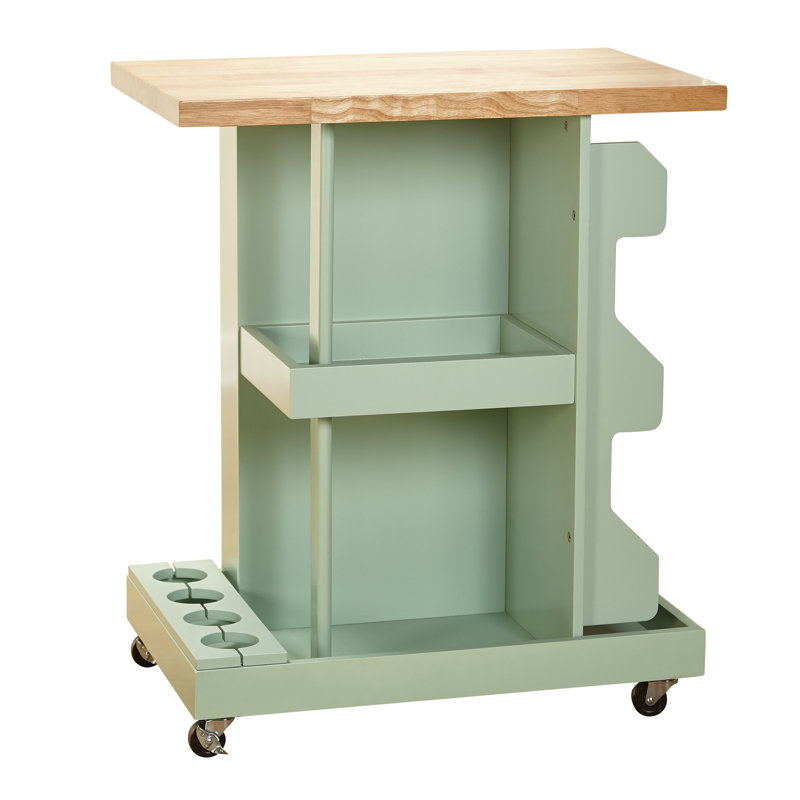 Solid Wood Top Kitchen Cart, Mint
