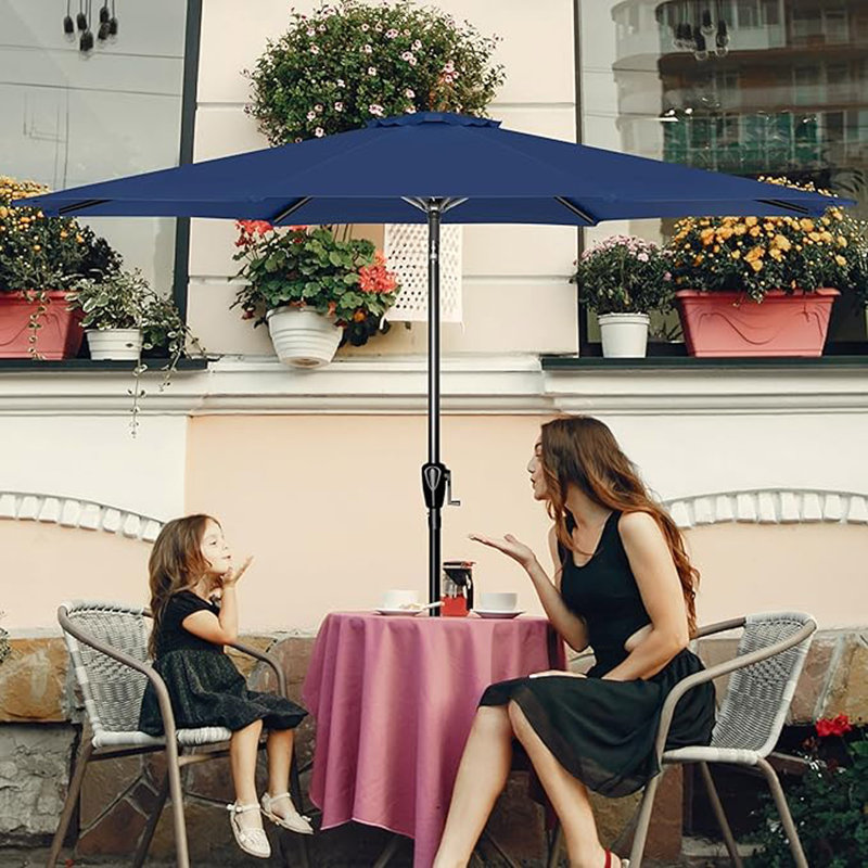 Parasol de marché extérieur de 10 pi avec 8 nervures robustes, bouton-poussoir inclinable / inclinable pour le jardin, la terrasse, la cour et la piscine
