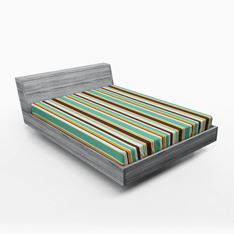 Microfiber Striped Fitted Sheet, Queen Fitted Sheet, Green Striped